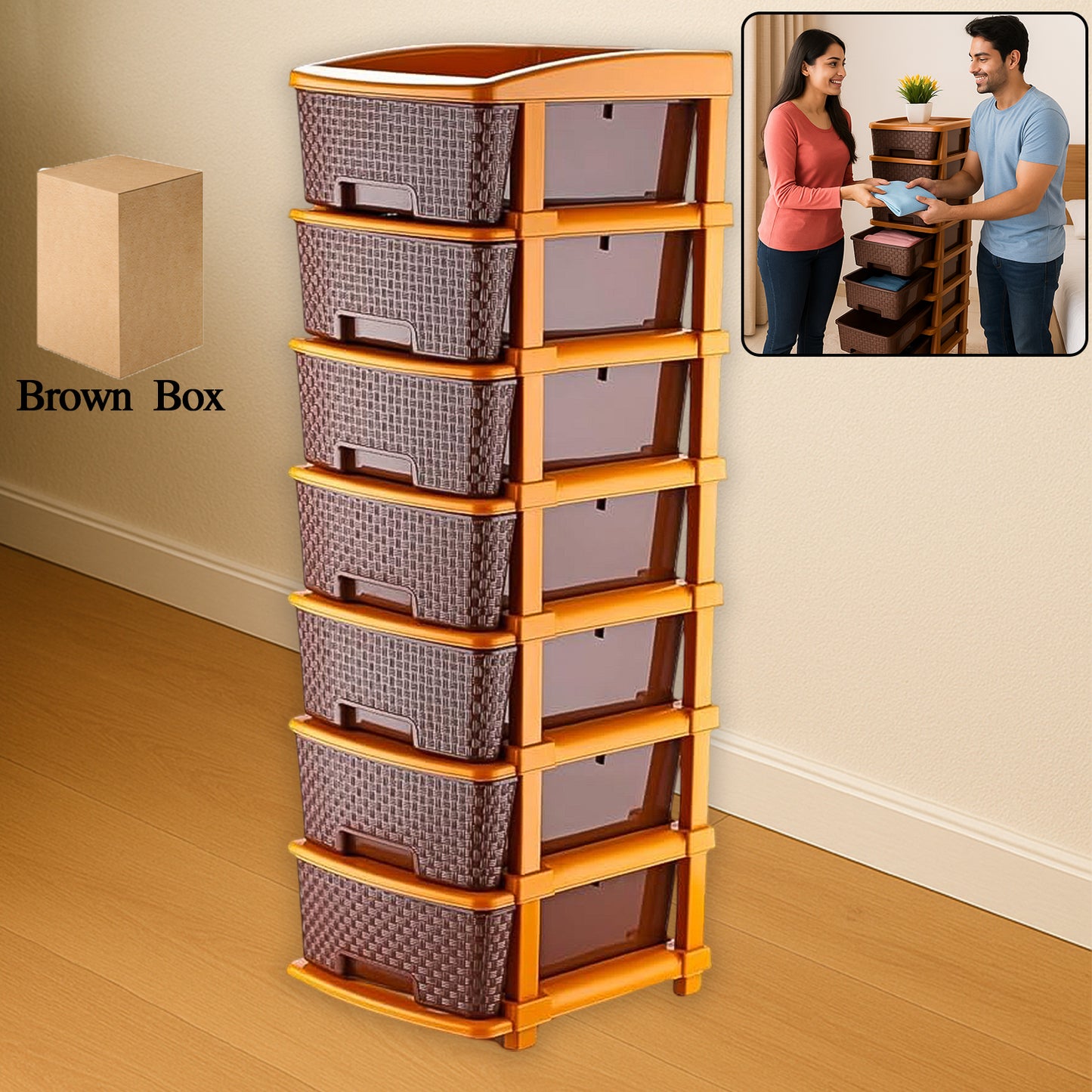 7 Layer Multipurpose Plastic Storage Drawer Organizer Stackable Cabinet with Woven Texture for Clothes Toys Office Supplies Bedroom and Home Storage (1 Pc)