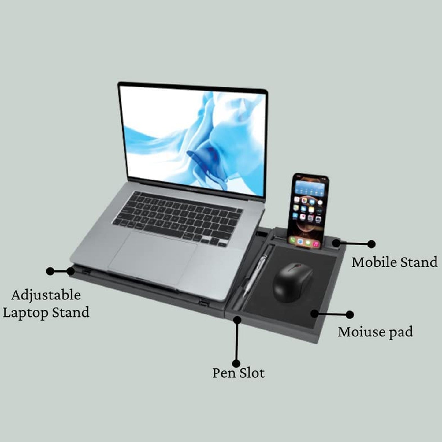 Portable Foldable Laptop Stand with Free Phone Stand – Adjustable Ergonomic Laptop and Tablet Stand for MacBook, Notebook, Tablet and Books