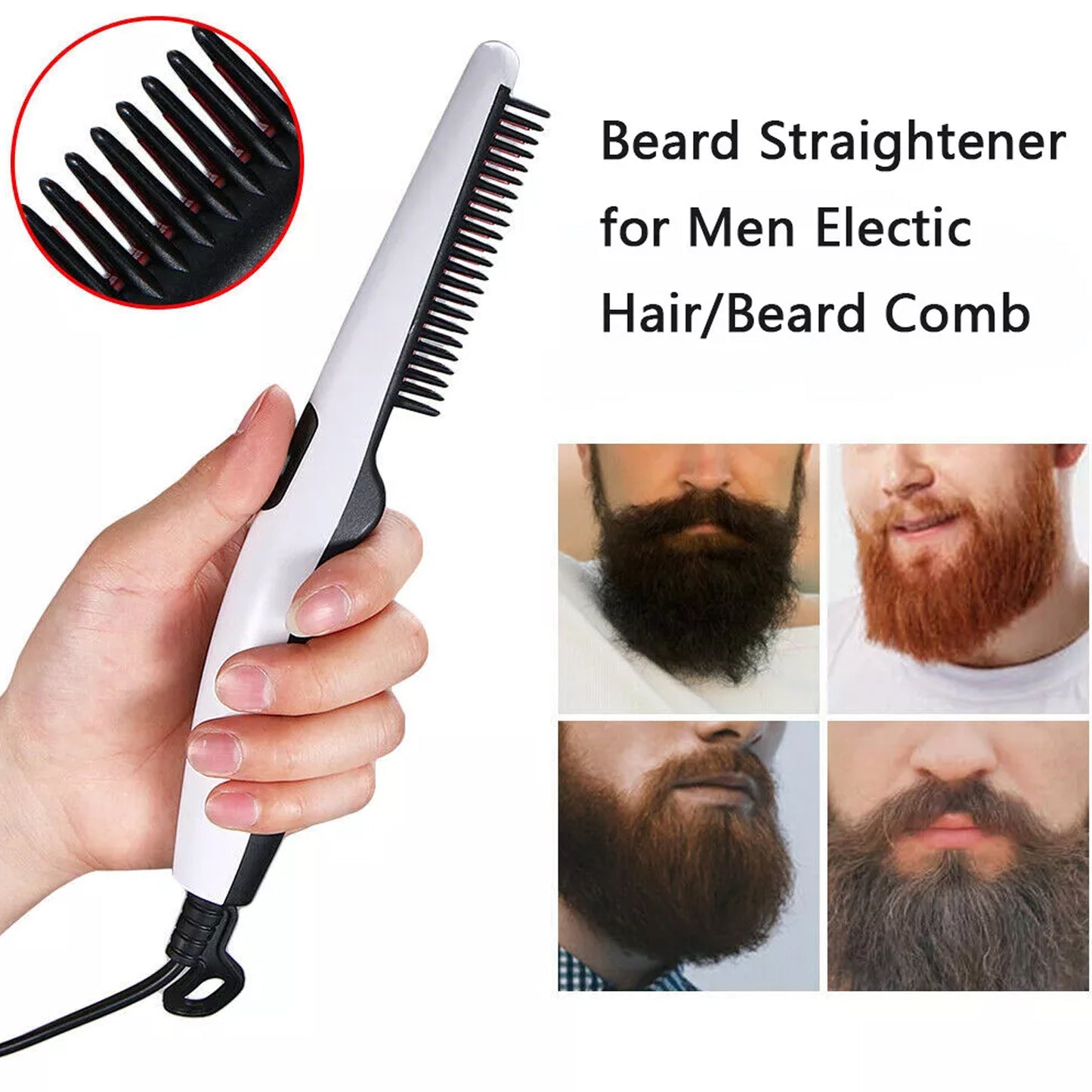 Electric Hair Straightening Comb Portable Straight Beard Comb – Portable Hair Straightener Styling Comb for Beard and Hair – Safe Heating Brush for Men and Women (1 Pc)