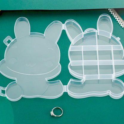 Transparent Cartoon Bear Jewelry Storage Box Clear Plastic Organizer for Earrings, Rings, Accessories and Small Items (1 Pc Random Color)
