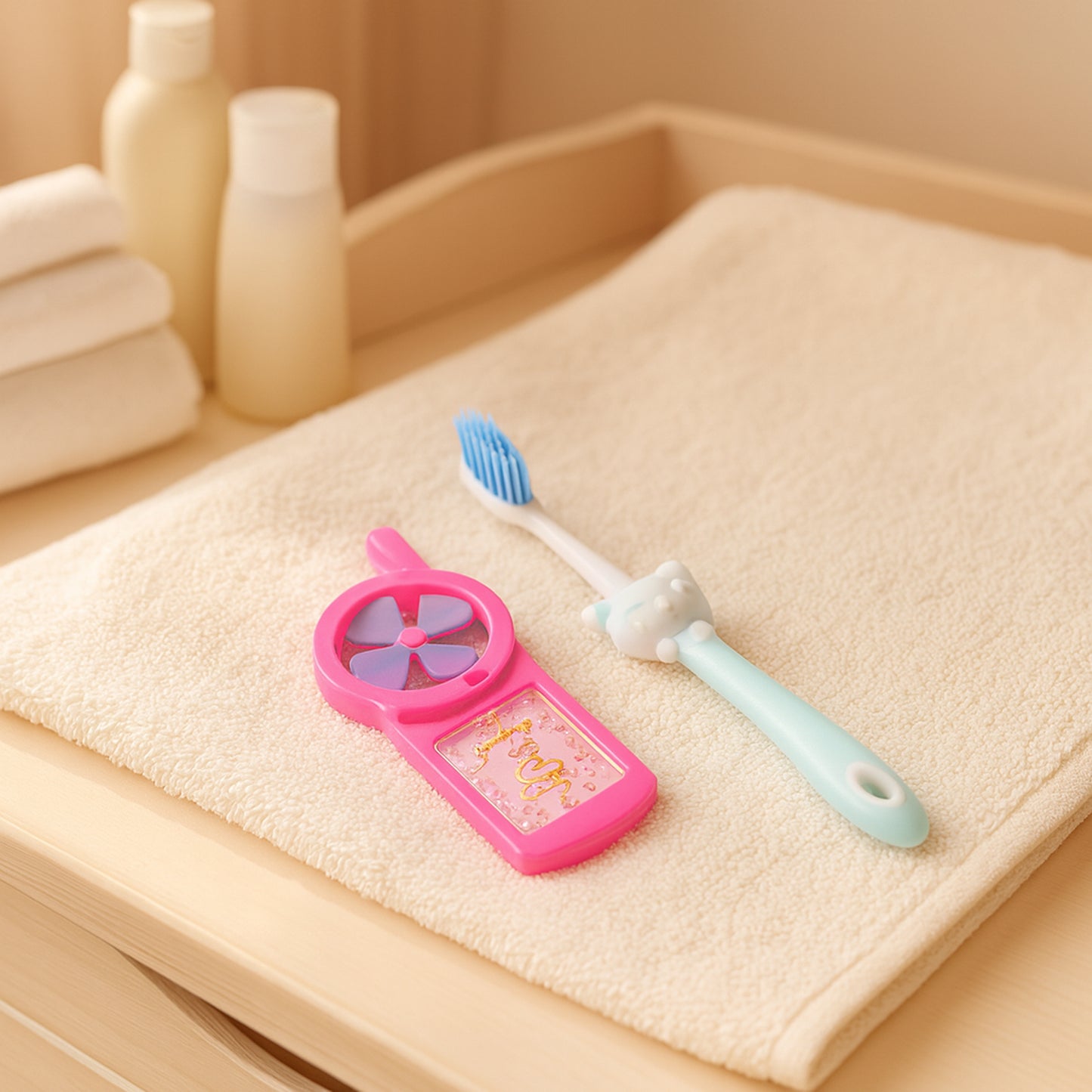 Kids Toothbrush and Fan Toy Set – Fun and Interactive Oral Care Combo for Kids | Includes Bear-Themed Toothbrush and Colorful Fan Toy | Perfect for Little Ones