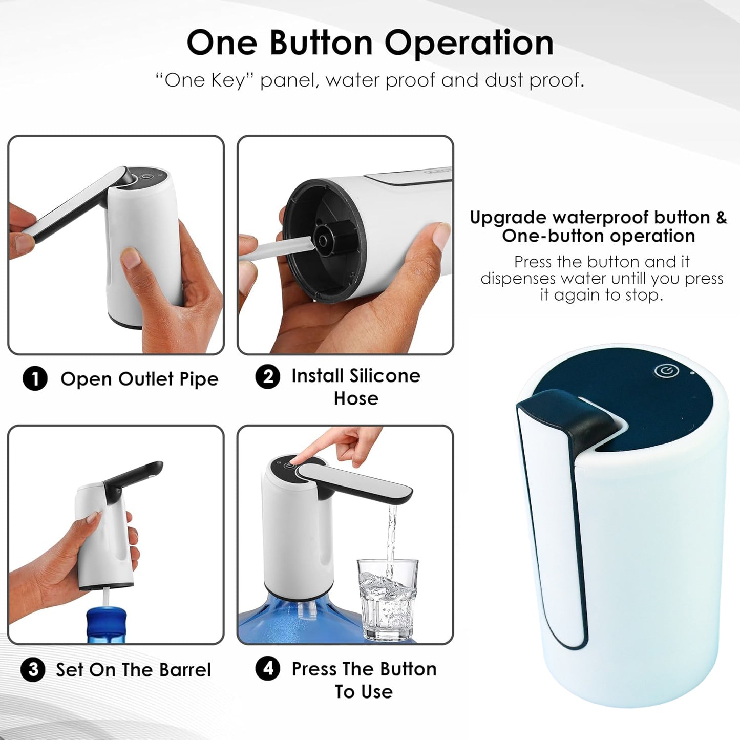 USB Rechargeable Electric Water Dispenser Pump with Removable Spout Automatic Portable Drinking Water Bottle Pump Low Noise (1 Piece)