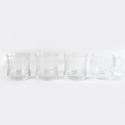 Glass 3 Pc Tumbler and 1 Pc Cup Set, Juice Glasses and Transparent Water Glass Coffee and Tea Cup / Mug (4 Pcs Set)