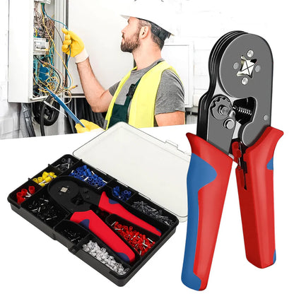 1200 Piece Ferrule Crimping Tool Kit Self Adjusting Ratcheting Crimper Plier with Insulated Wire End Terminal Connectors (1 Set)