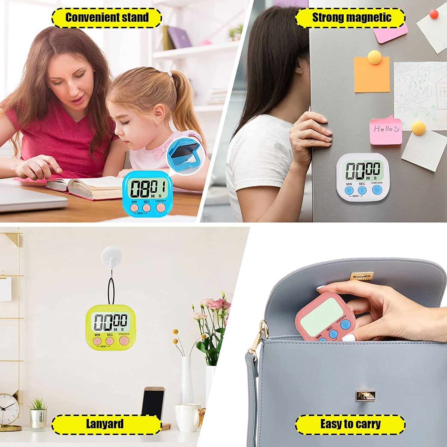 Digital Kitchen Timer with Large LCD Display Countdown and Stopwatch Timer for Cooking, Baking, Study, Office, Workout and Classroom (1 Pc)