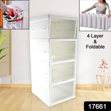 Stackable Multifunctional 4 Layer Storage Organizer Cart with Foldable Shelves and Rolling Wheels for Kitchen, Bedroom, Bathroom and Laundry (1 Pc)