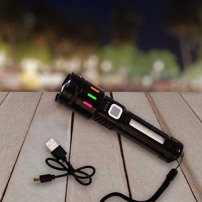 LED Torch High Lumens Fast Charging Flashlight – USB Rechargeable Zoomable Waterproof Torch with Far and Near Lighting Modes for Hiking, Camping and Emergency Use (1 Pc)