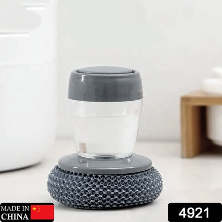 Soap Dispensing Palm Brush with Built-In Liquid Dispenser for Dishwashing and Kitchen Cleaning
