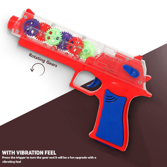 Transparent Gear Simulation Toy Gun for Kids with Rotating Gears, Flashing Lights and Music