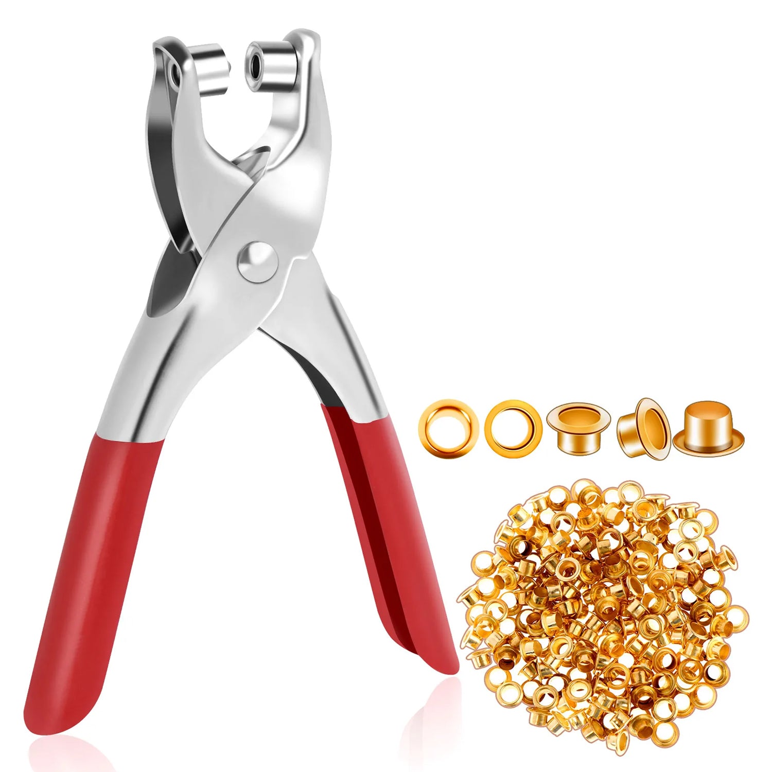 Grommet Setting Tool Kit with 25 Gold Eyelets | Steel Hole Punch and Eyelet Setter for Leather, Canvas, Fabric, Bags, Shoes, Belts and DIY Crafts