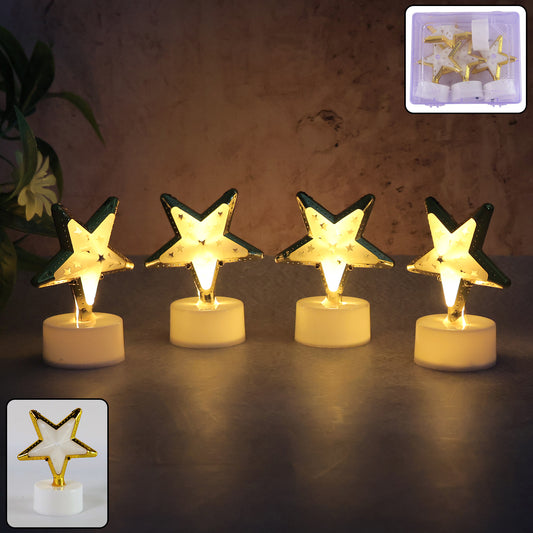 Decorative Star Shaped Flameless Led Candles (4 Pc) Flickering Warm Glow for Home Décor, Festivals, Weddings & Special Events