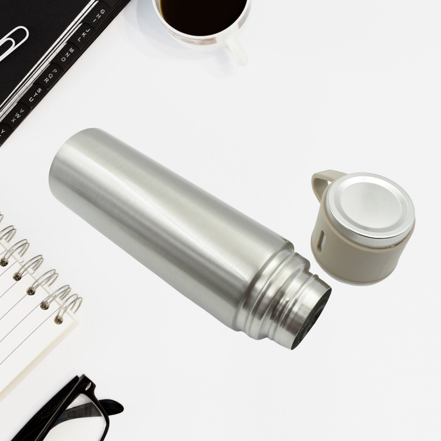 Vacuum Insulated Flask Bottle Stainless Steel Double Wall Hot and Cold Water Bottle Leakproof Travel Thermos with Cup Lid and Cleaning Brush