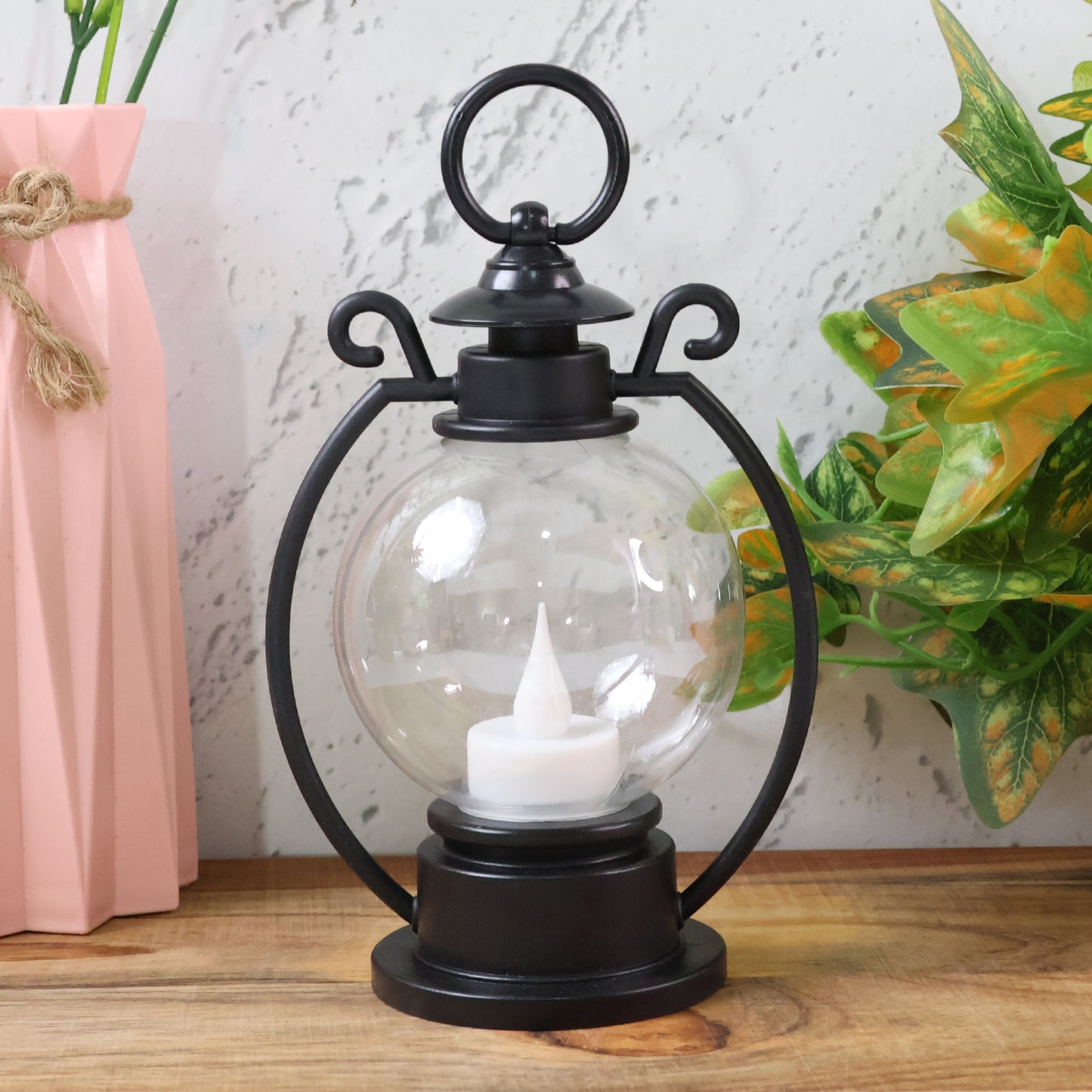 LED Storm Lantern Decorative Light Vintage Style Battery Operated Flickering Flame Candle Lamp for Home, Diwali, Christmas and Festive Decoration (1 Pc)