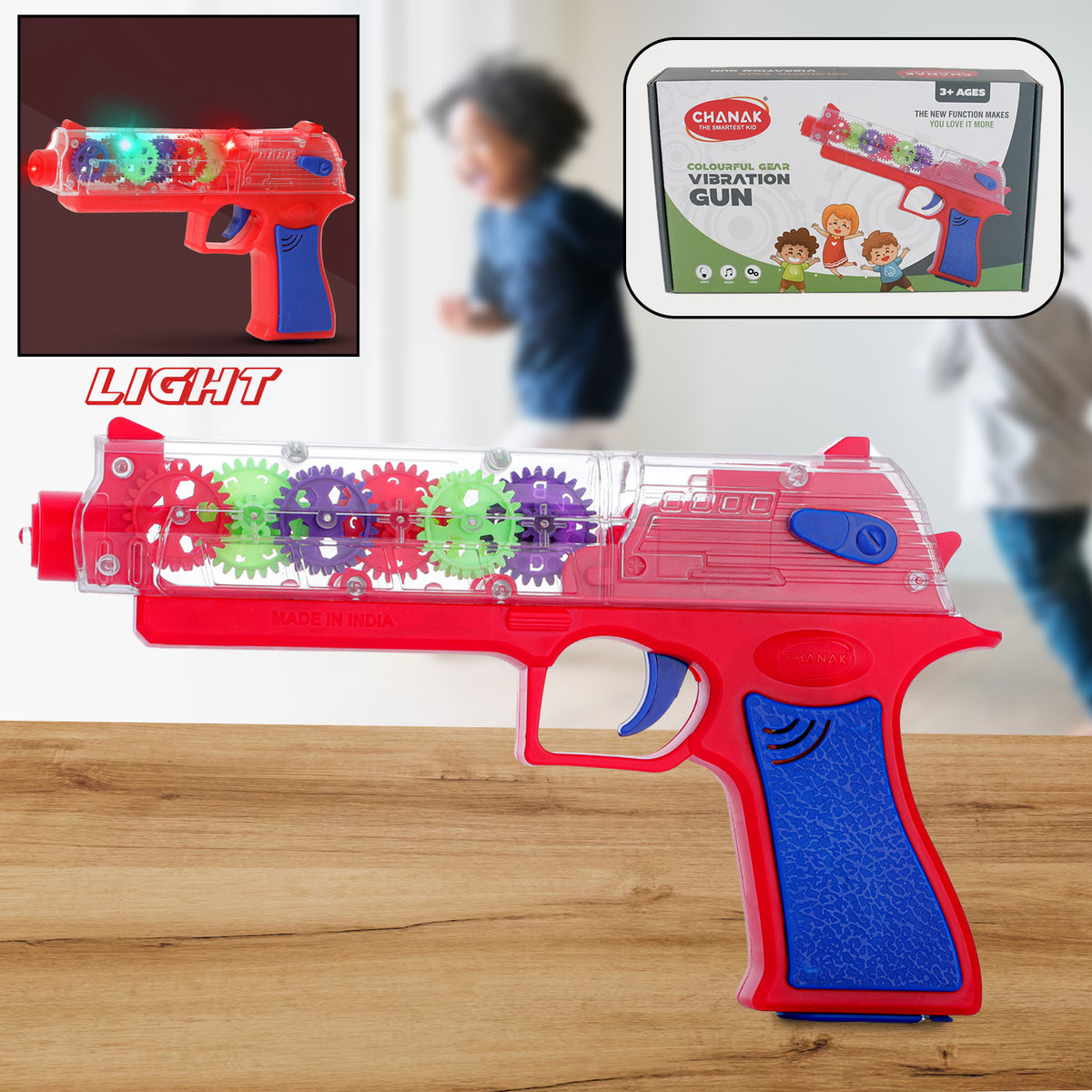 Transparent Gear Simulation Toy Gun for Kids with Rotating Gears, Flashing Lights and Music