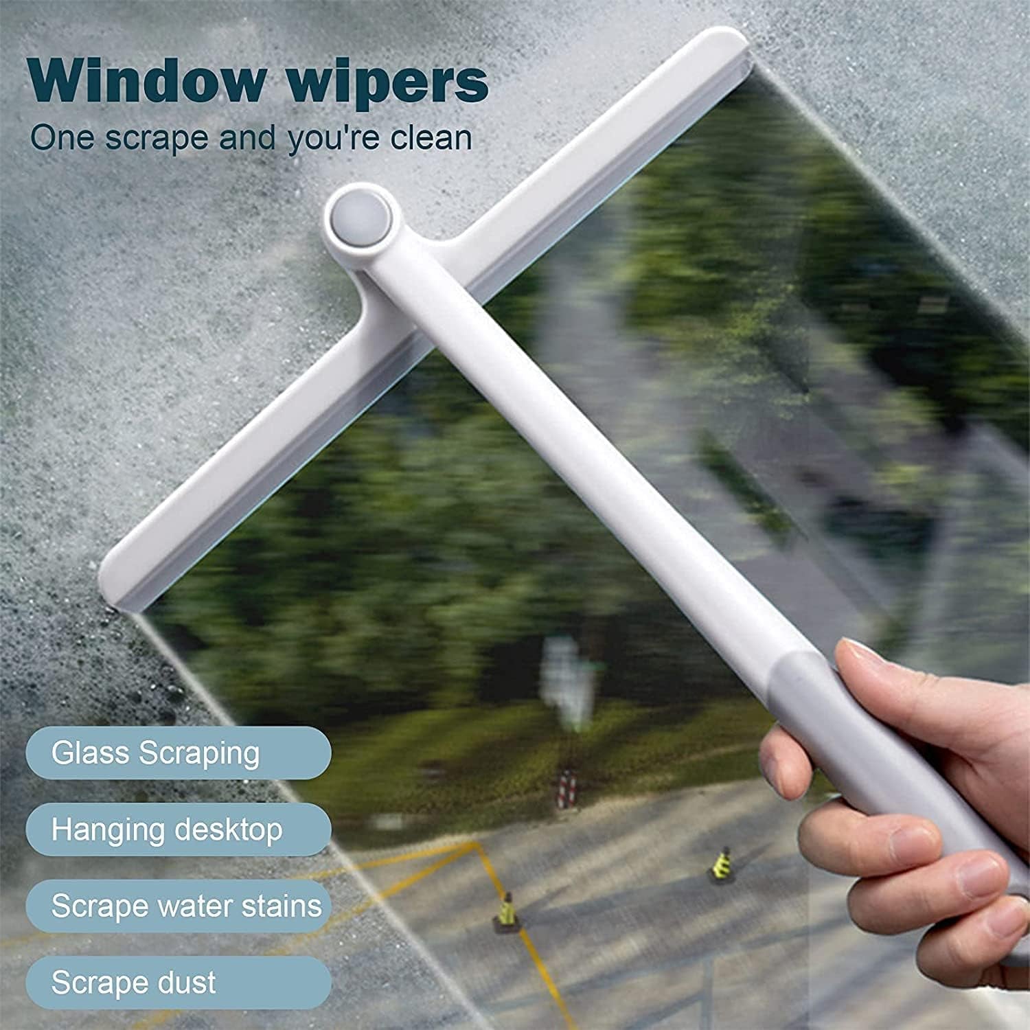 2-in-1 Window Glass Cleaning Wiper with Microfiber Pad – Dual Function Spray Squeegee for Car, Bathroom, Kitchen and Home – Efficient Water Wiper with Long Handle for Streak-Free Cleaning (34x27 cm)