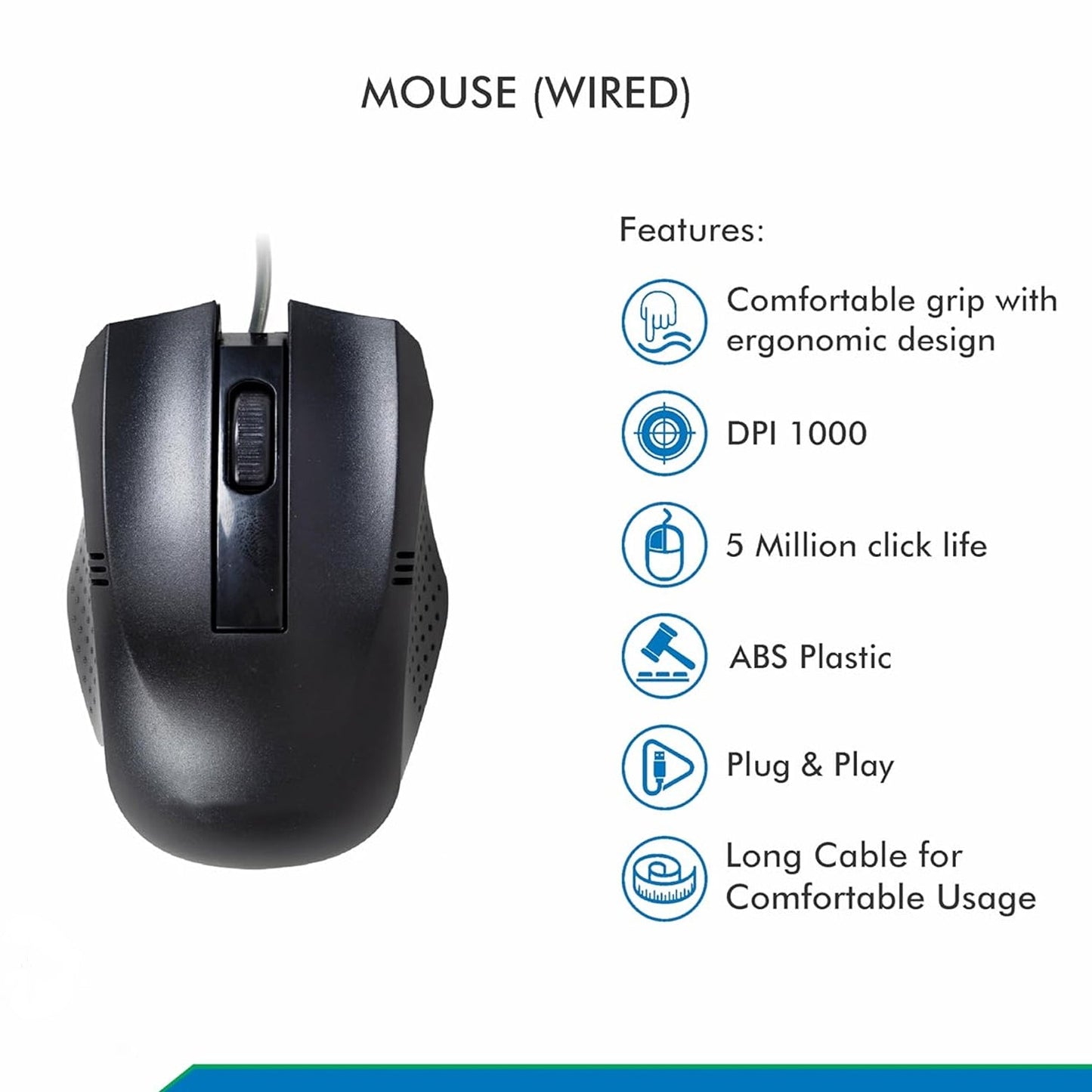 Computer Laptop Wired Optical Mouse USB Ergonomic 1000 DPI Plug and Play Mouse for PC Desktop Office and Home Use (1 Pc)