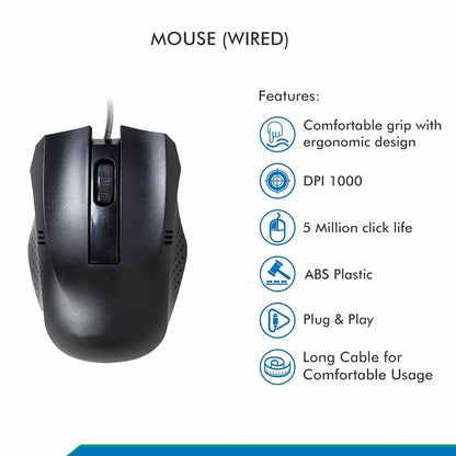 Computer Laptop Wired Optical Mouse USB Ergonomic 1000 DPI Plug and Play Mouse for PC Desktop Office and Home Use (1 Pc)