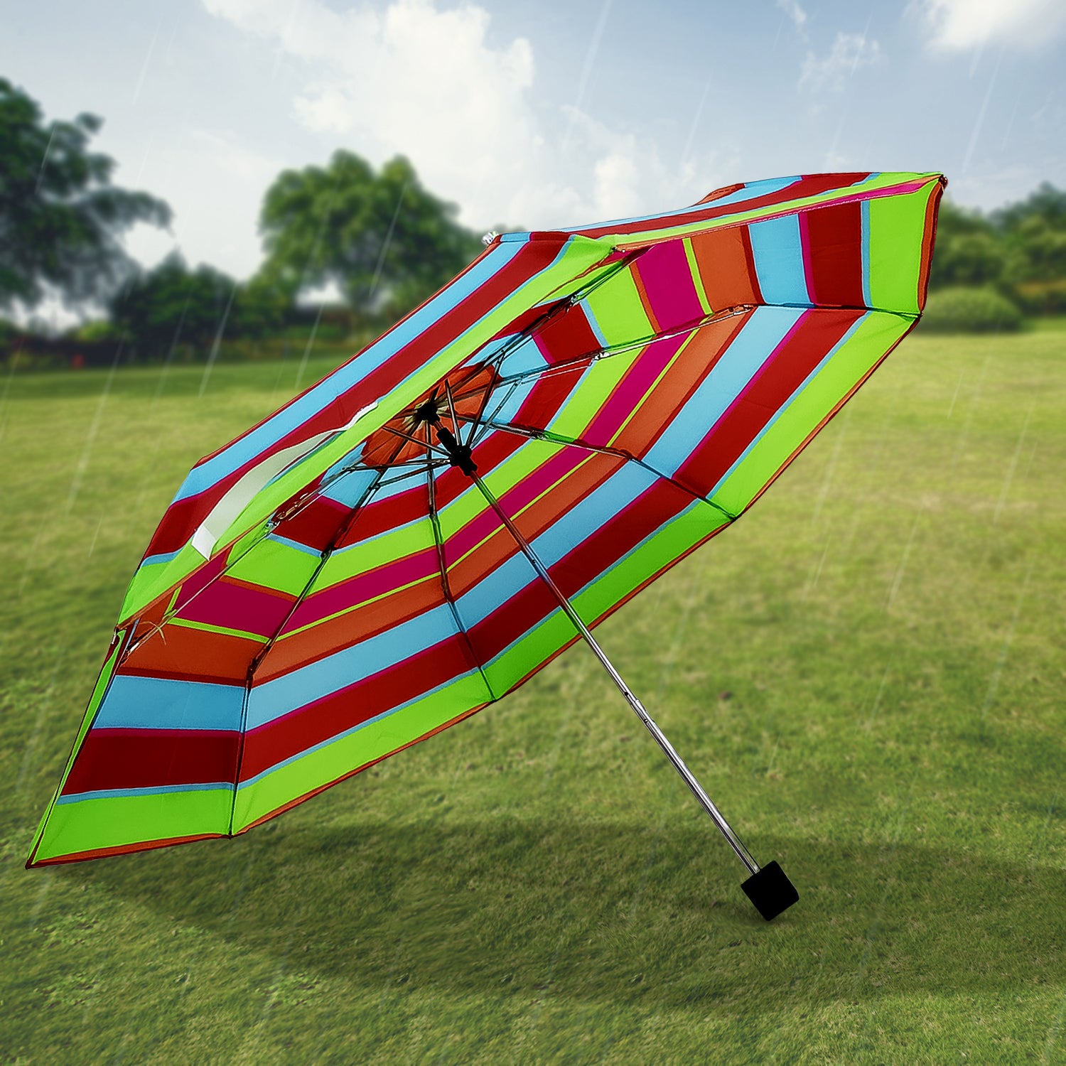 3-fold Sun  Rain Protective Solid Foldable Umbrella (1 Pc)
