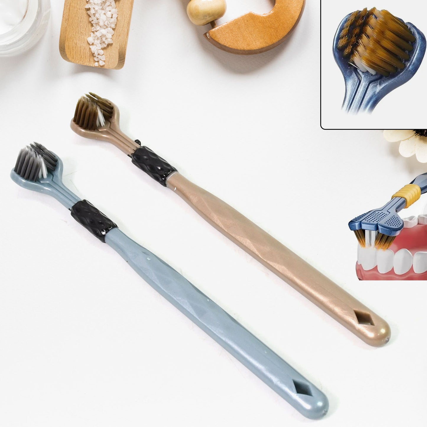 3 Sided Toothbrush Soft Bristle Manual Toothbrush with 360 Degree Cleaning Head for Adults Children and Youth (2 Pcs)