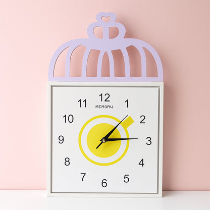 Decorative Square Wall Clock with Birdcage Design Battery Operated Silent Analog Wall Clock for Kids Room, Nursery, Bedroom and Home Décor (1 Pc)