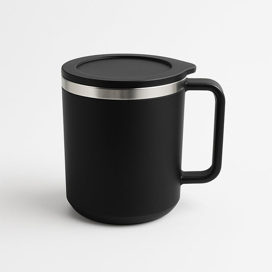 Apex Happy Mug with Silicone Lid - 400ml (1 Pc) | Double Wall Insulated Coffee/Tea Mug | Steel Inner | Matte Finish Travel Mug