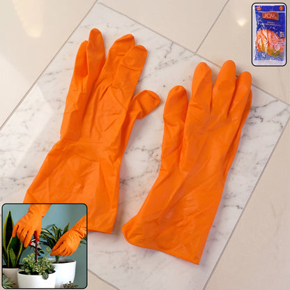 Large Orange Rubber Cleaning Gloves for Dishwashing and Household Cleaning, Reusable Waterproof Gloves for Kitchen, Bathroom and Daily Chores (1 Pair)