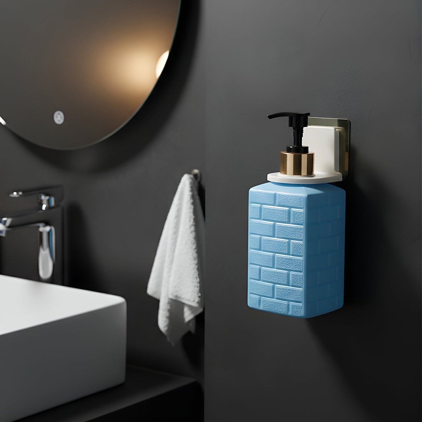 Wall-Mounted Liquid Soap Dispenser with Push Pump and Self-Adhesive Holder – Handwash and Sanitizer Dispenser (1 Set)