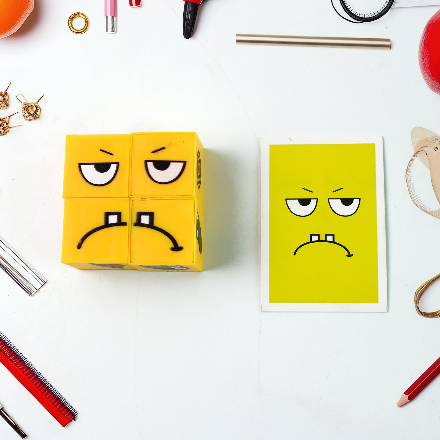 Educational Face Expression Changing Puzzle Cube Toy Set – Creative Emotional Intelligence Development Game with Activity Cards – Learning Puzzle for Kids Age 3+ (1 Set)