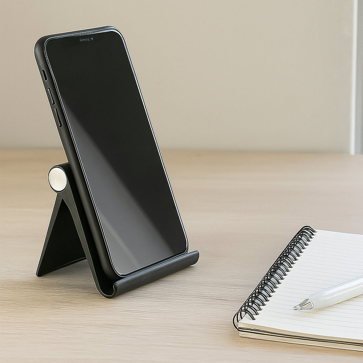 Plastic Foldable Desktop Mobile Stand for Tabletop Viewing, Video Calls, Gaming and Hands-Free Use – Adjustable Slim Design | Black