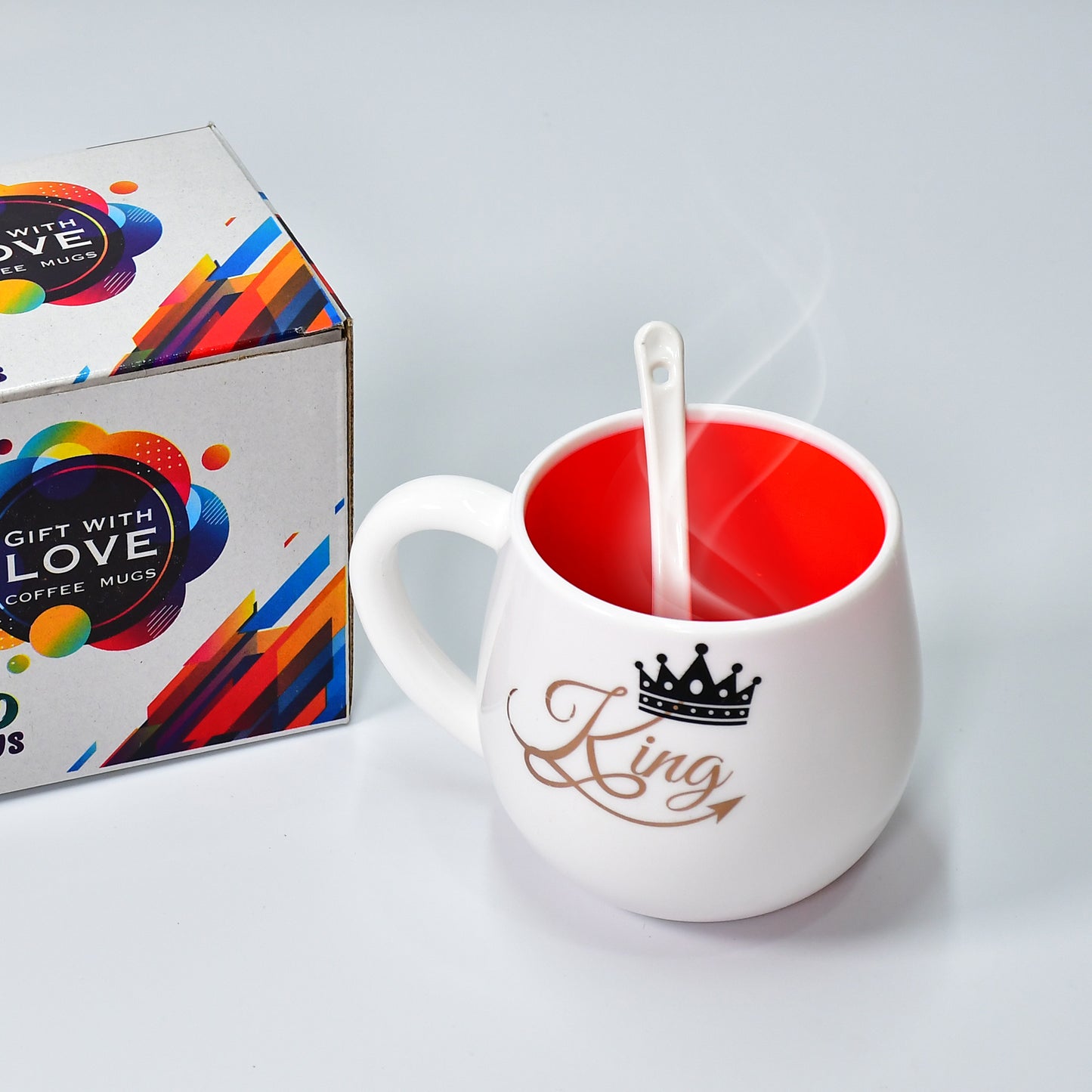Multi Design Ceramic Coffee Mug with Spoon and Gift Box Packing Microwave Safe Tea and Coffee Mug for Gifting