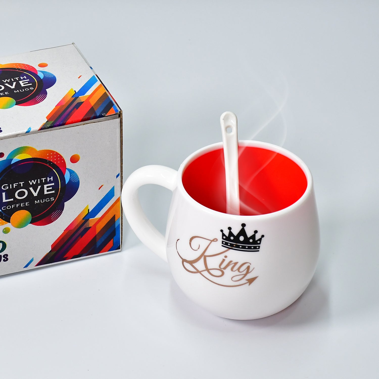 Multi Design Ceramic Coffee Mug with Spoon and Gift Box Packing Microwave Safe Tea and Coffee Mug for Gifting