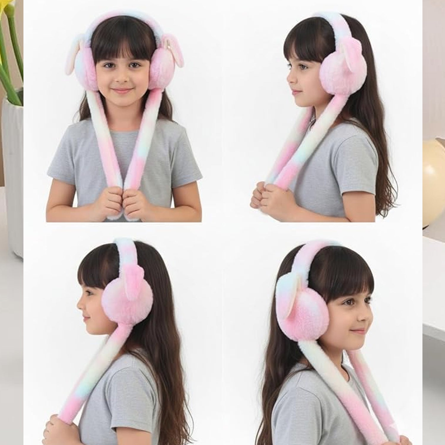 Soft Plush Winter Earmuffs for Kids with Long Hanging Straps, Comfortable Noise-Shielding Ear Covers for Cold Weather Outdoor Use & Daily Wear (1 Pc)