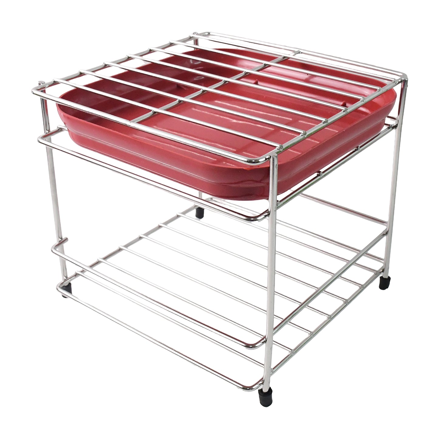 Premium Stainless Steel Multipurpose Utensils Storage Stand Double Layer Kitchen Countertop Organizer for Plates Bowls Cutlery and Kitchen Essentials (1 Pc)