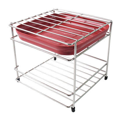 Premium Stainless Steel Multipurpose Utensils Storage Stand Double Layer Kitchen Countertop Organizer for Plates Bowls Cutlery and Kitchen Essentials (1 Pc)