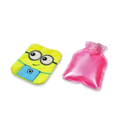2 Eye Minions Small Hot Water Bag with Soft Cover – Portable Natural Rubber Heat Therapy Bottle for Pain Relief, Menstrual Cramps, Neck, Shoulder, Back and Hand Warmer