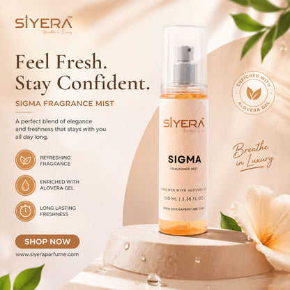 Siyera Sigma Fragrance Mist Body Spray with Aloe Vera for Men and Women Long Lasting Fresh Daily Wear Perfume 100 ml (1 Pc)