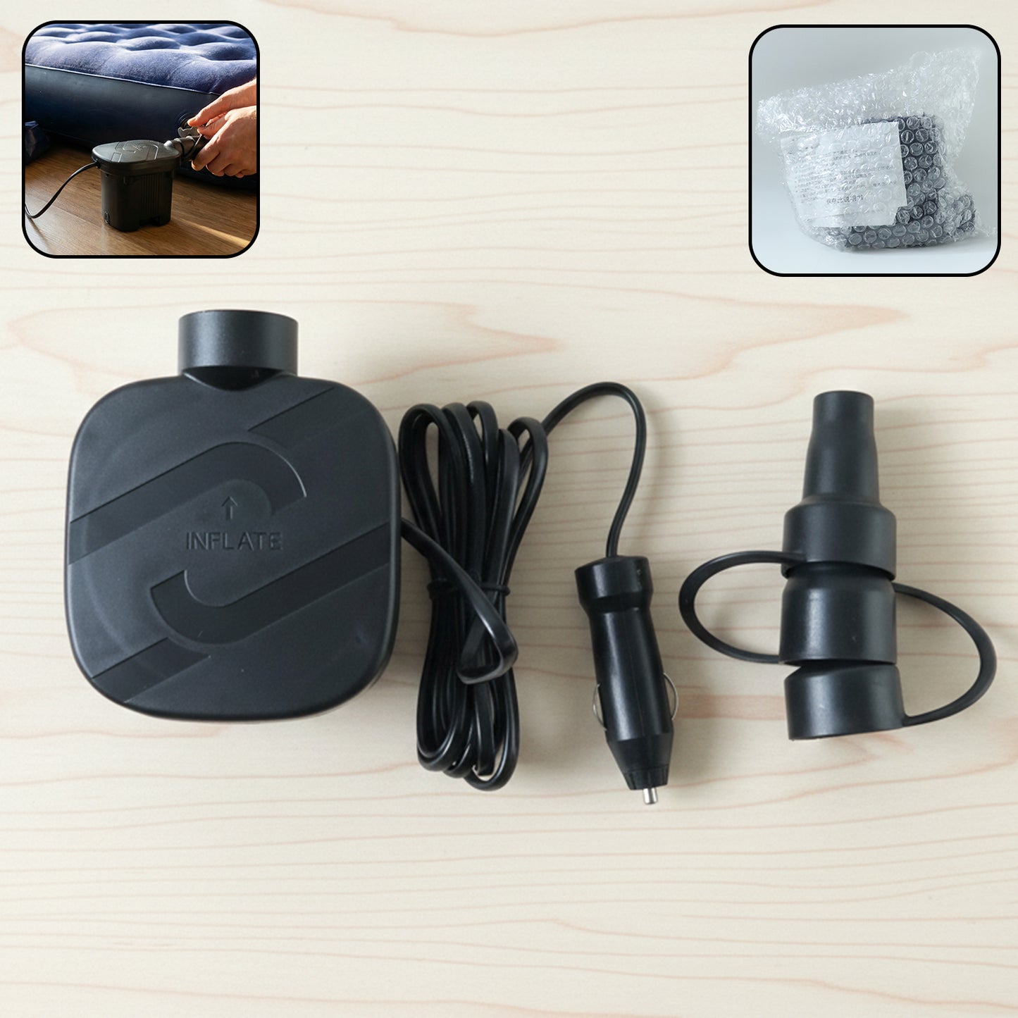 Portable Electric Air Pump Inflator with Car Charging Adapter Compact Air Mattress Inflator for Inflatable Beds Swimming Rings Pool Floats and Travel Use (1 Set)