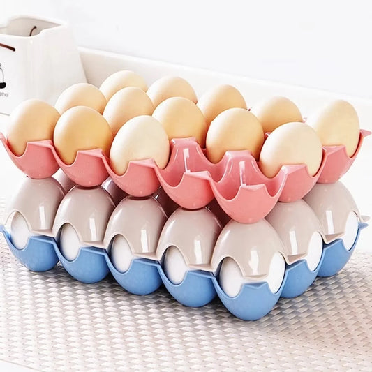 15 Cavity Plastic Egg Tray Set 15 Eggs Holder Stackable Egg Storage Tray for Refrigerator Kitchen and Safe Egg Storage (4 Pc Set)
