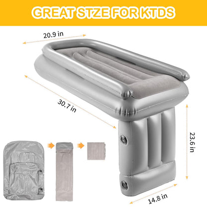 Inflatable Car Back Seat Air Bed Mattress for Kids and Babies, Portable Travel Sleeping Bed with Raised Edges, PVC Flocked Cushion for Family Road Trips and Long Journeys