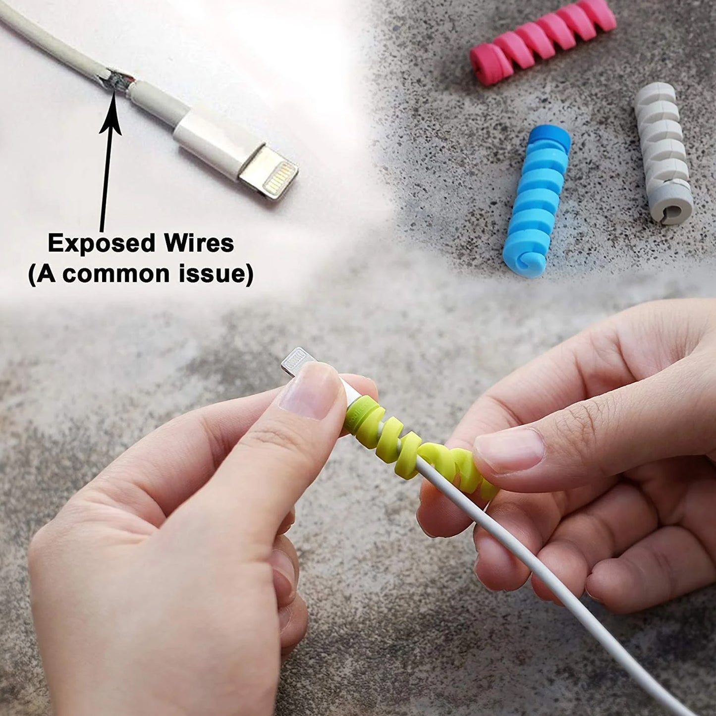 Spiral Charger Cable Protector Sleeve Universal Silicone Data Cable Saver Strain Relief Protector for Charging Cables Earphones USB Cables and Headphones (Pack of 10)