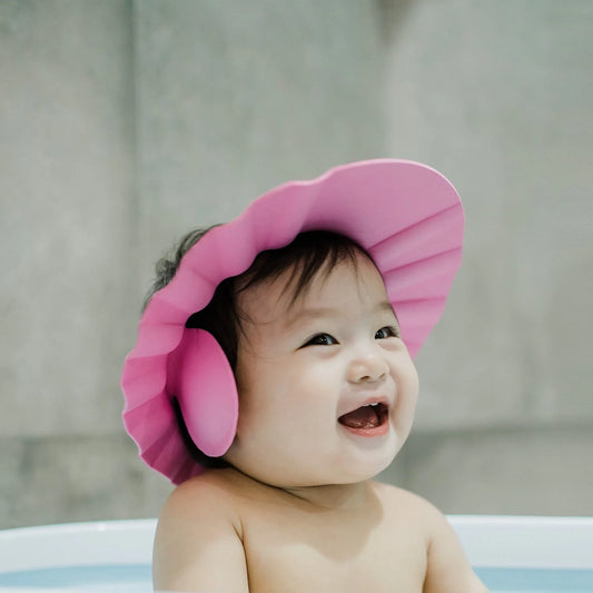 Adjustable Baby Bath Shower Cap Soft Shampoo Protection Hat with Eye and Ear Shield for Infants and Toddlers (1 Pc)