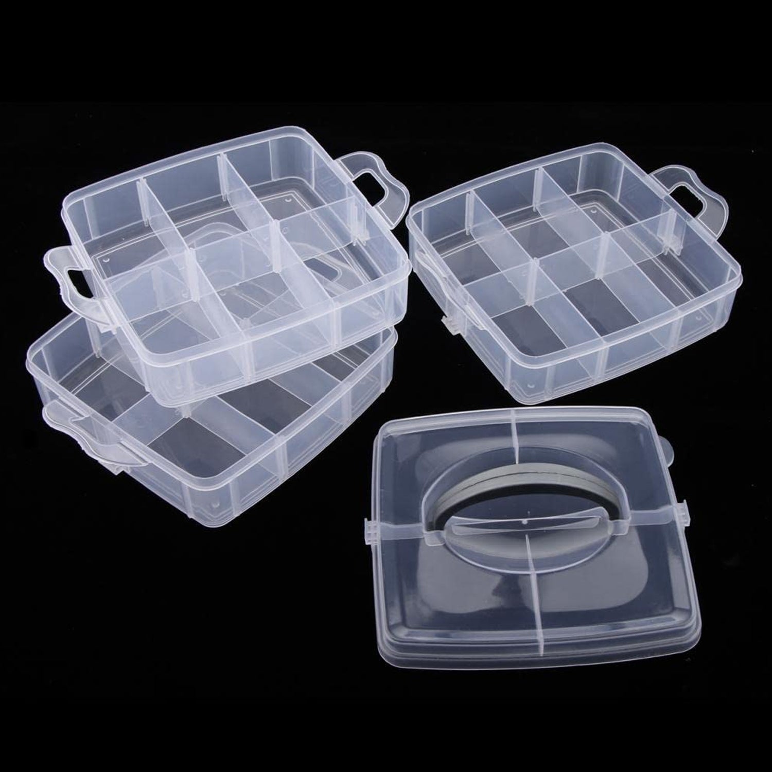 3 Tier Transparent Stackable Craft Storage Box | 18 Adjustable Compartments Plastic Organizer for Jewellery, Beads, Makeup, Nail Art, Sewing Accessories and DIY Supplies