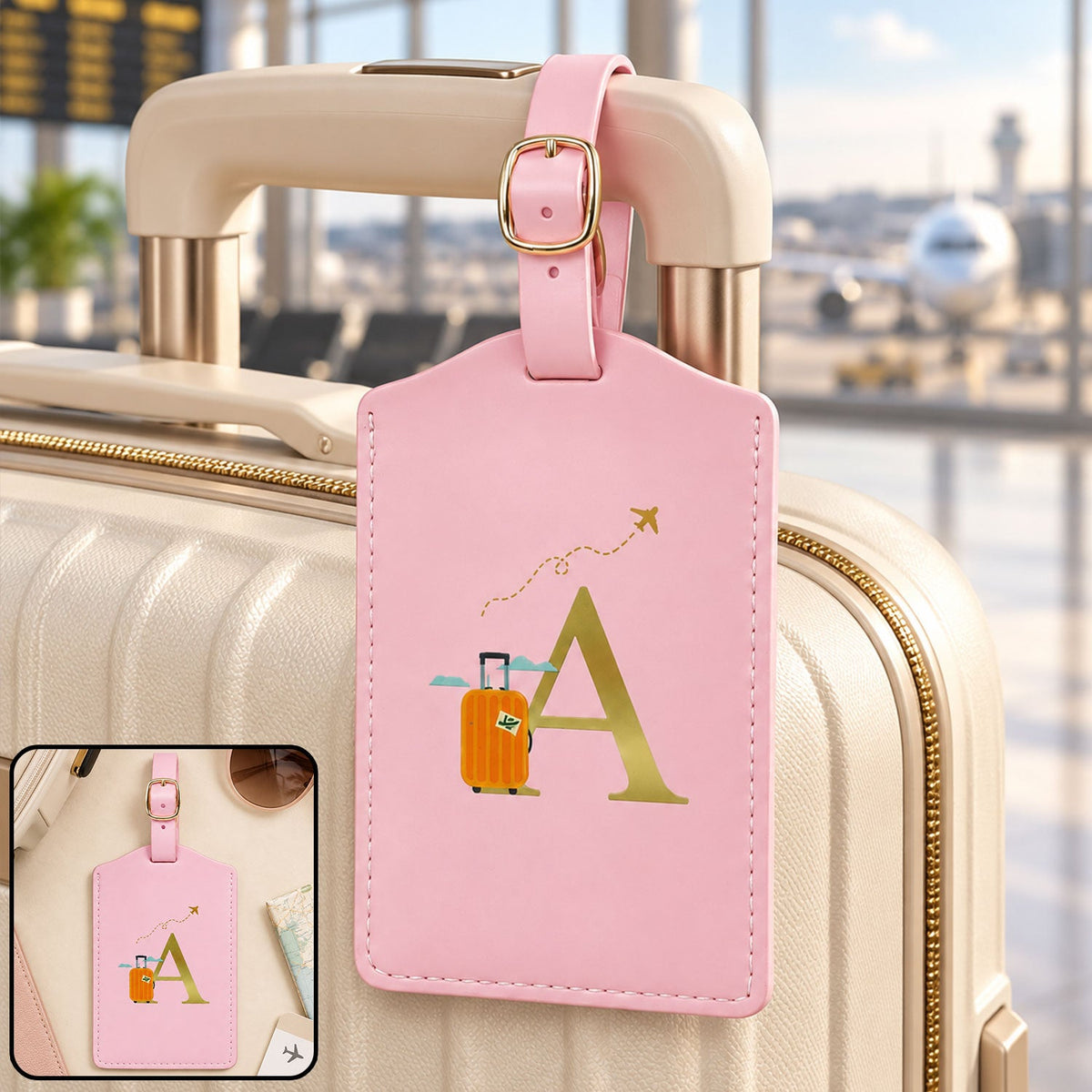 PU Leather Luggage Tag for Suitcase and Travel Bags, Adjustable Buckle Strap Baggage ID Holder with Privacy Cover, Stitched Name Card Tag for Backpacks, Trolley Bags and Business Travel