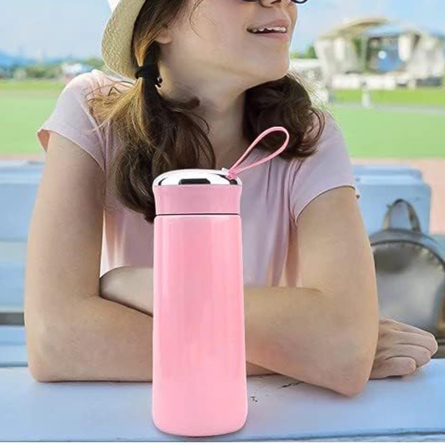 Outdoor Sport Glass Water Bottle 400ml | Leak-Proof, BPA-Free | Hot & Cold Water Bottle (Pink)