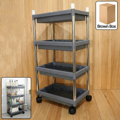4-Layer Rolling Storage Cart with Wheels – Durable Plastic Organizer with Stainless Steel Frame for Kitchen, Bathroom, Office & Home | 1 Set