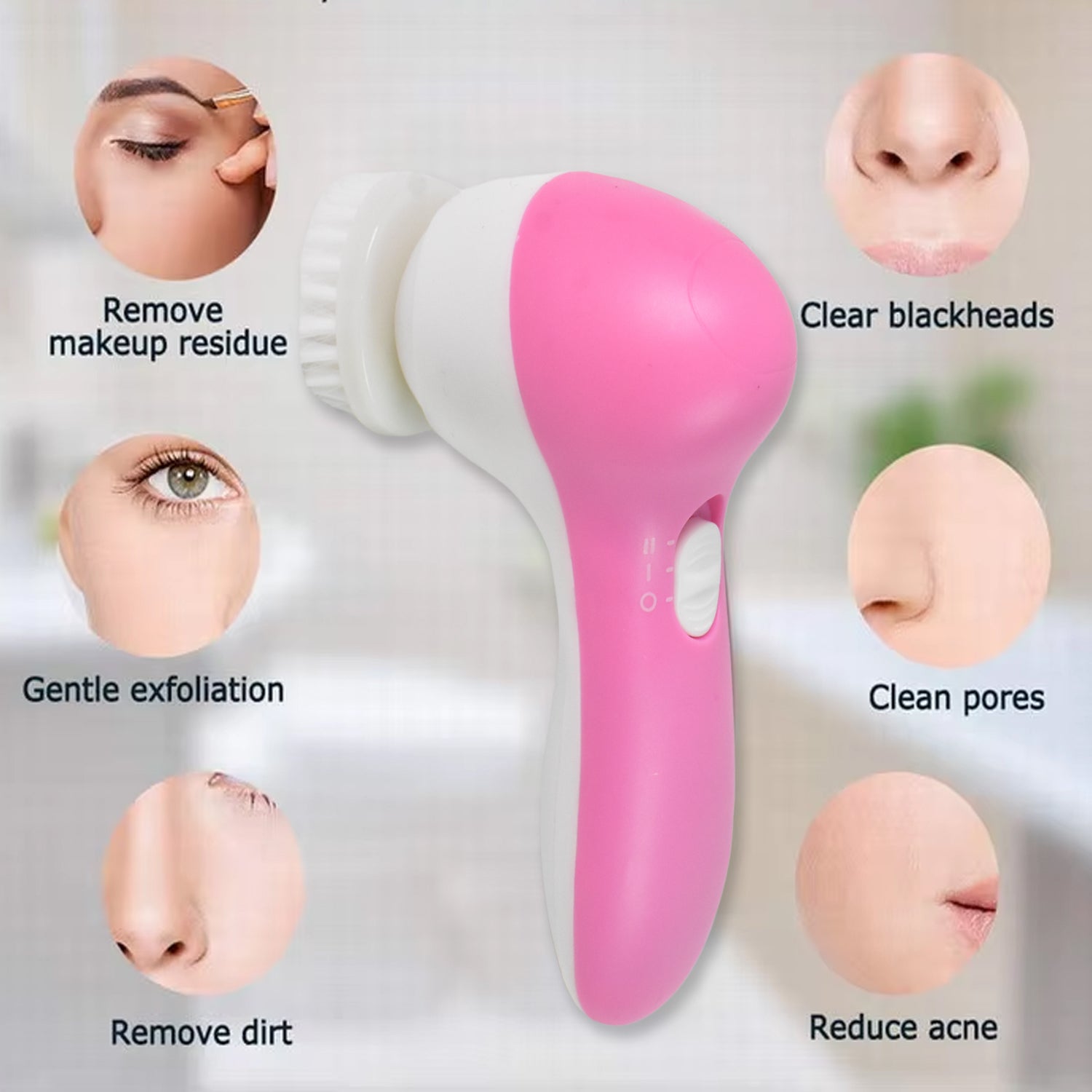 Electric Facial Cleansing Brush and Face Massager – Waterproof Beauty Care Machine for Deep Cleansing, Exfoliation, Blackhead Removal and Skin Massage with 2 AA Batteries Included