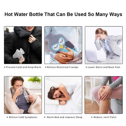 Green Kitty Small Hot Water Bag with Soft Cover – Portable Natural Rubber Heat Therapy Bottle for Pain Relief, Menstrual Cramps, Neck, Shoulder, Back and Hand Warmer