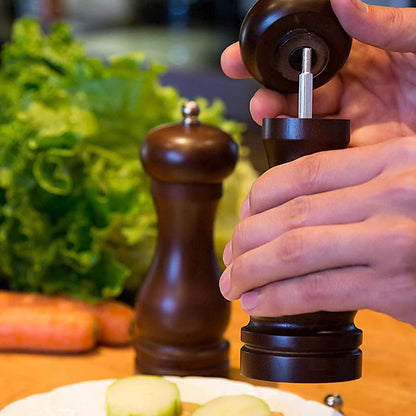 Wooden Pepper Mill Grinder 8 Inch Refillable Salt and Pepper Grinder with Adjustable Ceramic Rotor Solid Wood Spice Mill for Kitchen Pack of 1