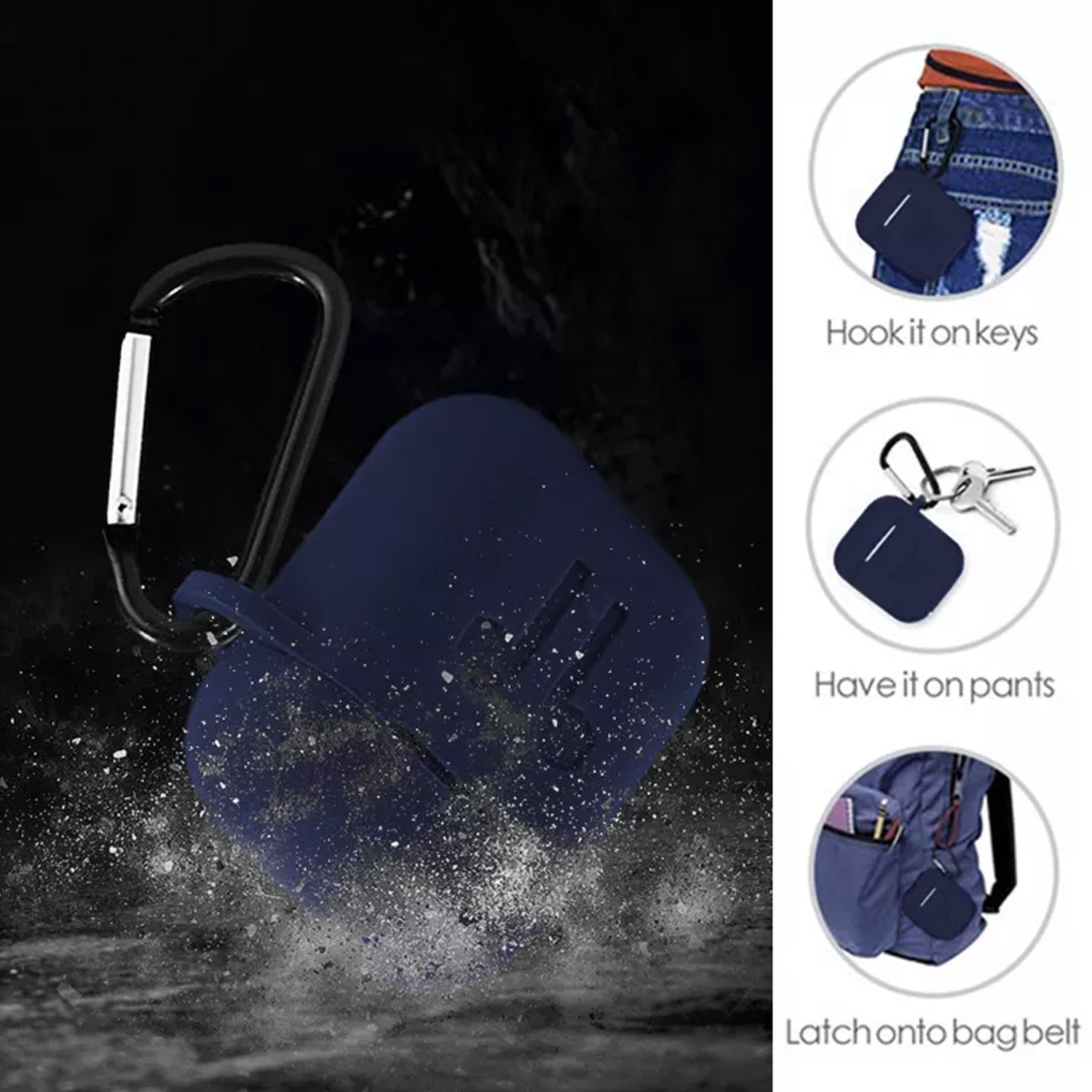 Silicone Shockproof Protection Wireless Headphones Carrying Box Cover with Metal Keychain – Protective Anti-Slip Earbuds Case Cover for Bluetooth Headphones Charging Case (1 Pc)