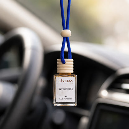Sandalwood Hanging Car Perfume with Natural Wooden Cap Long Lasting Car Air Freshener and Fragrance Diffuser for Car, SUV and Indoor Spaces (1 Pc)